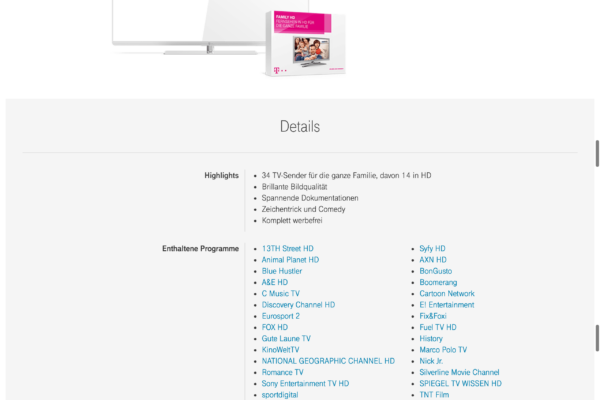 HD Paketdetails &nbsp;Zuhause Kabel 4